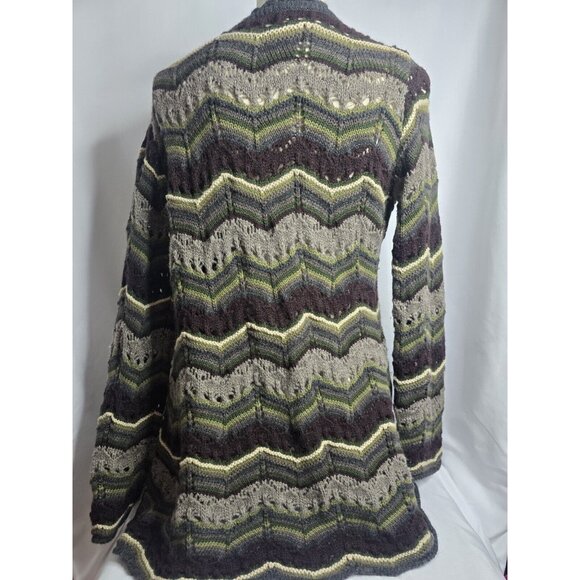 Putumayo 100% Wool Open Knit Cardigan Striped Multicolor Women's Size Small Boho - Picture 4 of 9